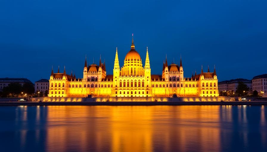 Vista nocturna del parlamento de Budapest desde un crucero en el Danubio