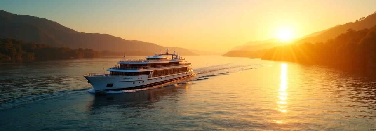 Vista panorámica de un río sereno al atardecer