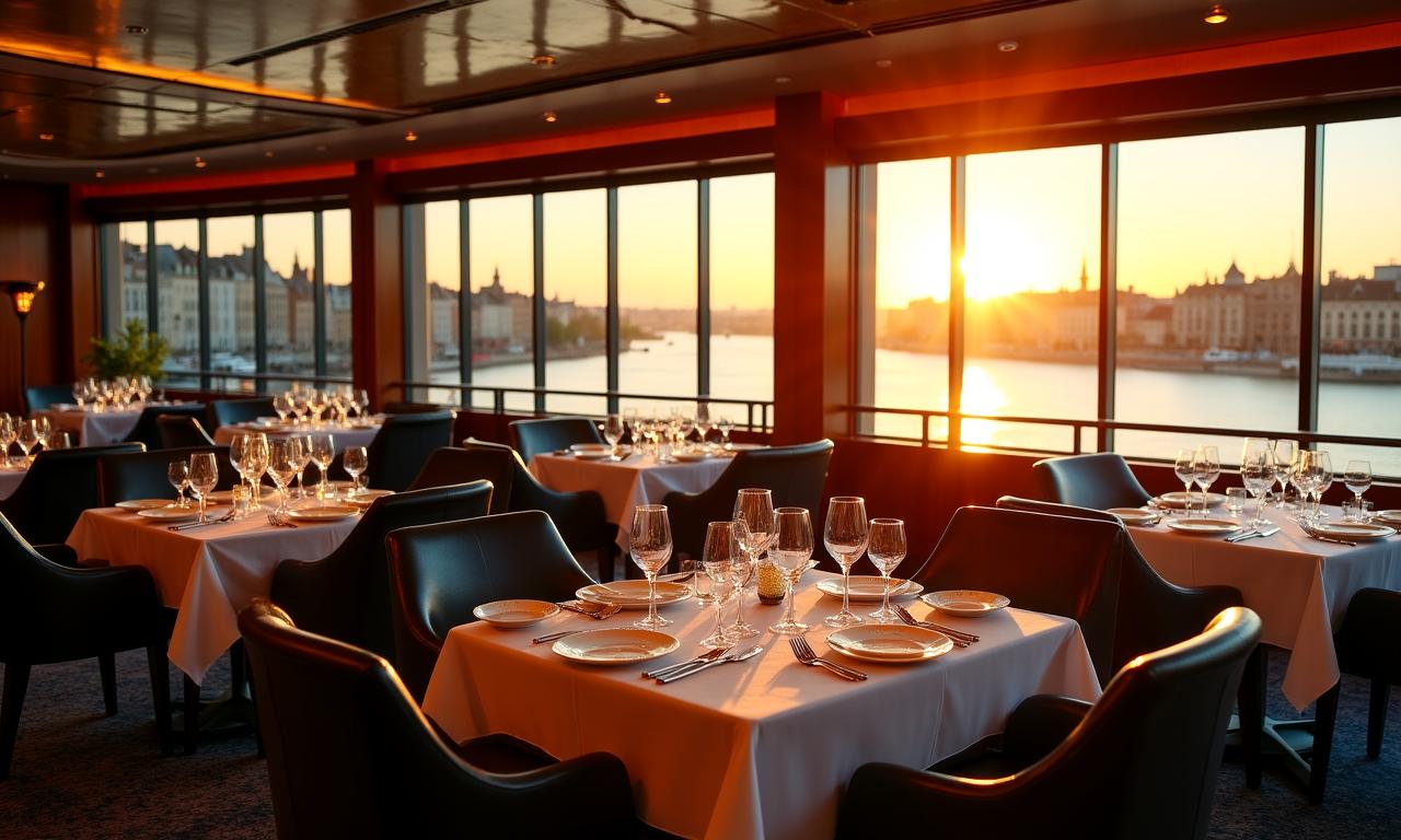 Cena de lujo con vistas al río al atardecer