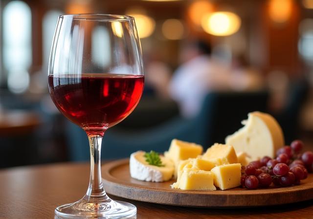 Copa de vino y tabla de quesos locales