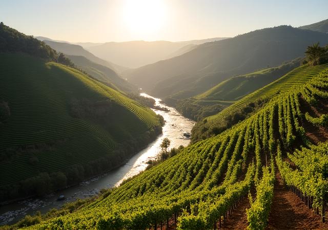 Viñedos en terrazas en el valle del Duero