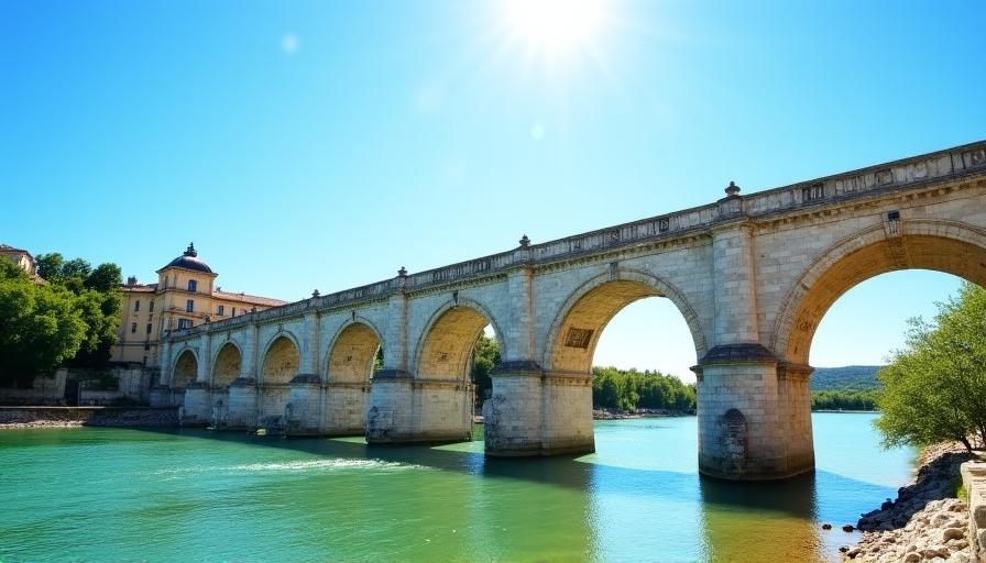El famoso puente de Aviñón sobre el río Ródano bajo un cielo despejado